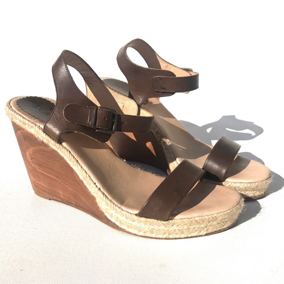 J.Crew Brown Leather Wedge Sandals 10 shoes - Picture 3 of 9
